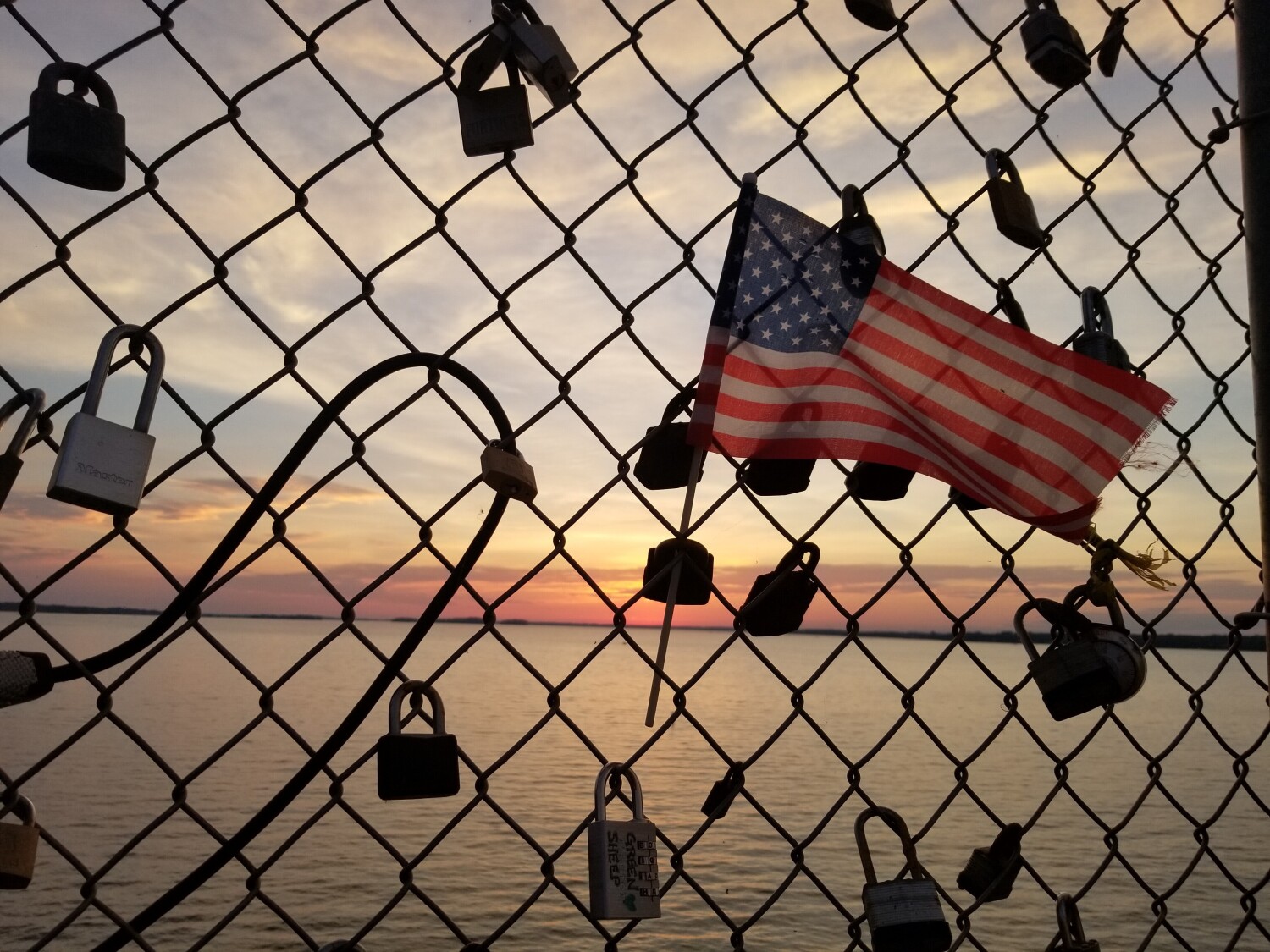 Patriots and Love at sunset