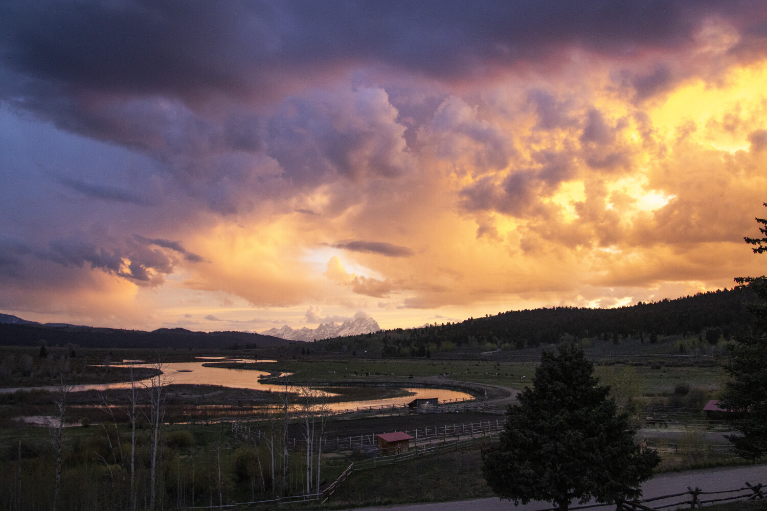 Grand Tetons Sunset at Heart 6 Ranch