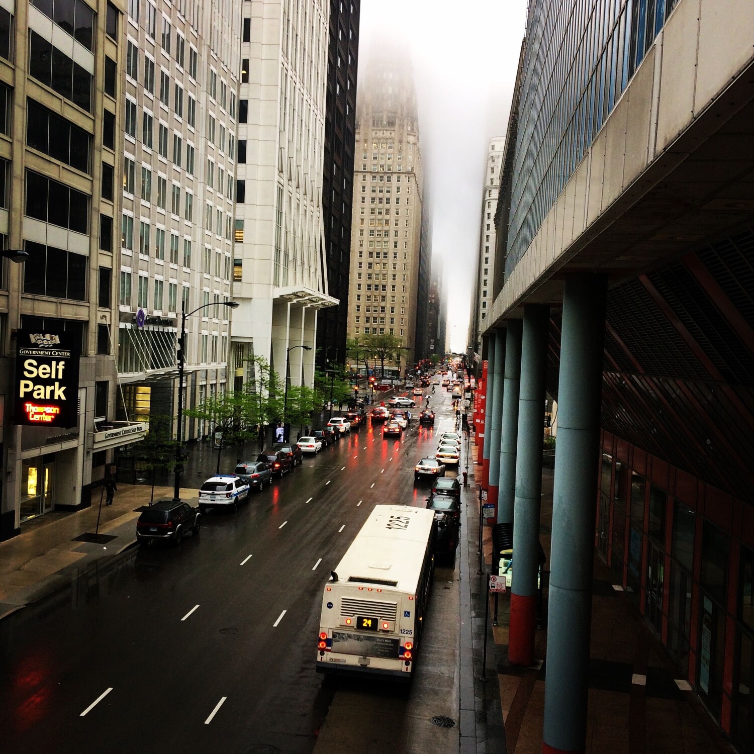 Foggy downtown Chicago