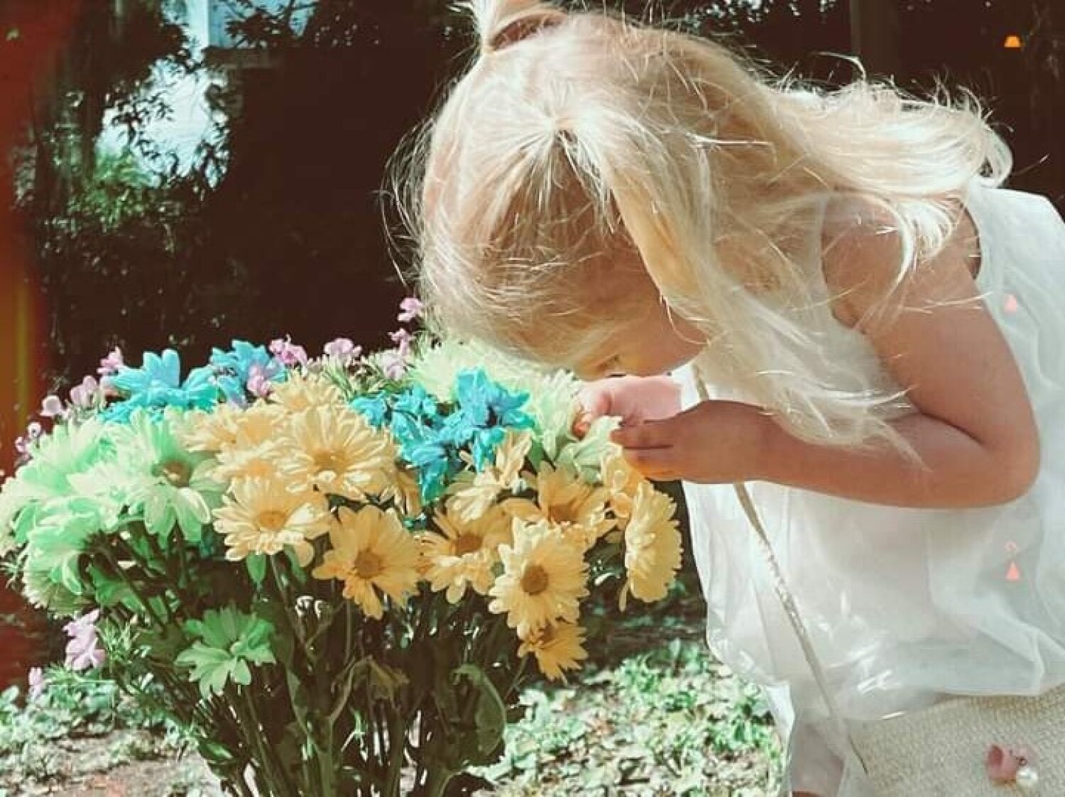 Smelling flowers