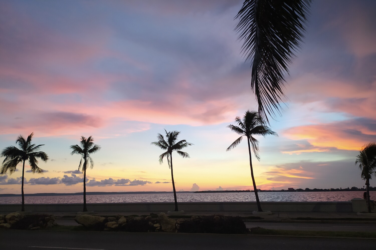 Sunset on the Cienfuegos boardwalk.