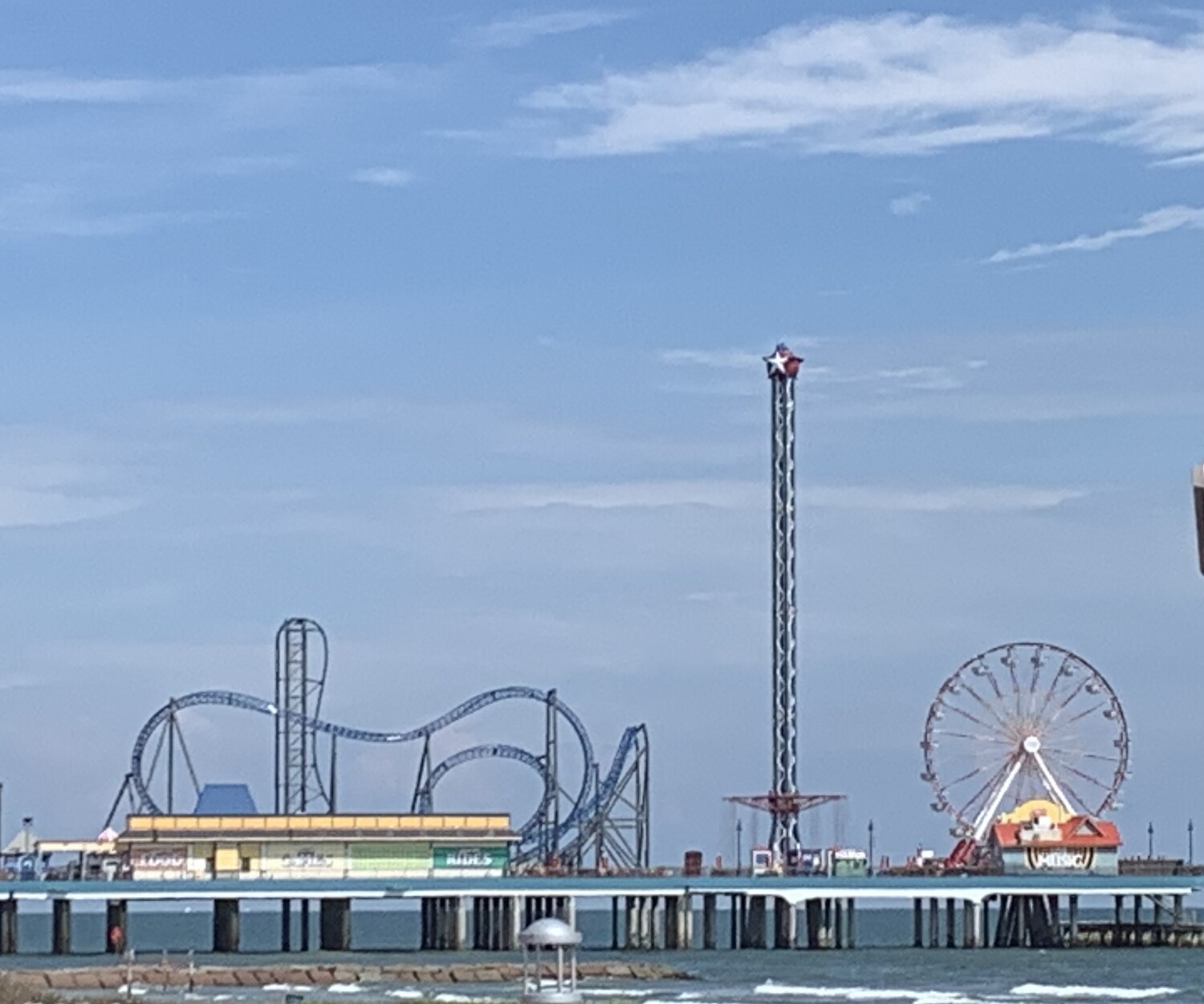 Pier on Galveston island sea wall 9/2023
