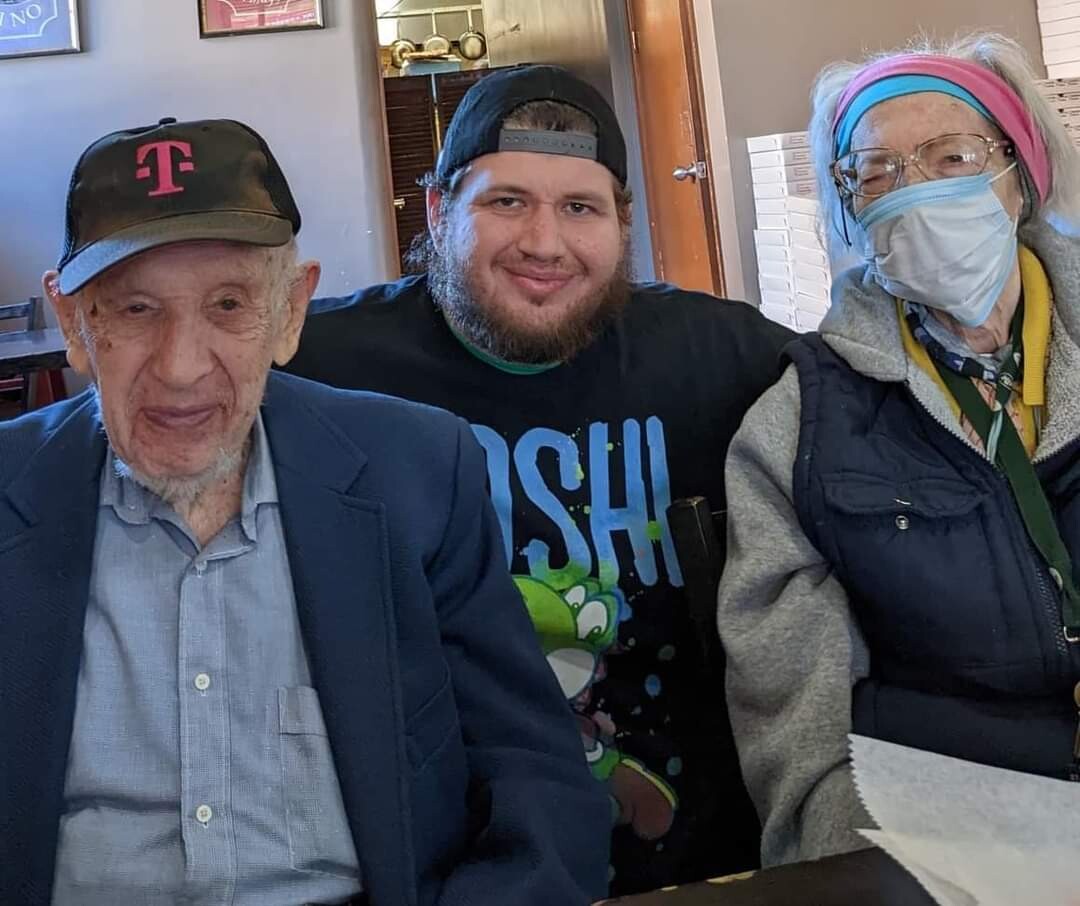 Father wae 92 and mother age 90 with grandson 25