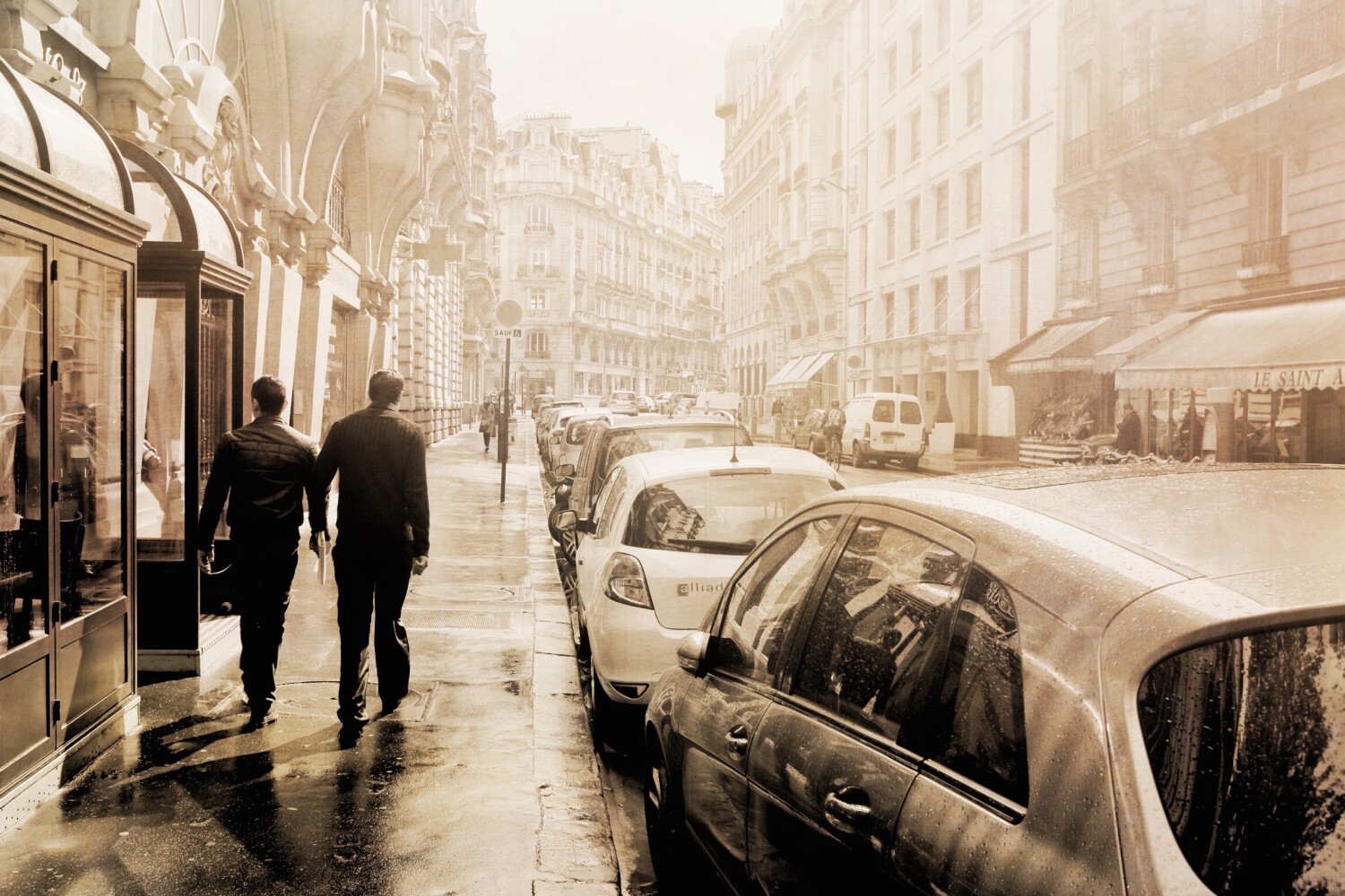 Two men walking in Paris