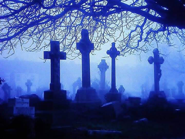 Fog at Highland Ridge Cemetery,  Hampshire,  UK